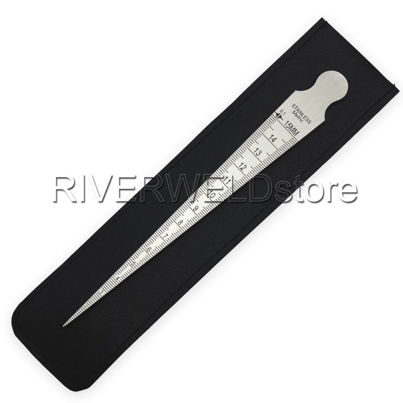 RIVERWELD مقياس لحام ريفرويلد المخروطي أقصى مدى: 5/8" و 15 مم الحد الأدنى: 1/32" و 1.0 مم قياس فجوة اللحام علامات ثقب البور على كلا الجانبين بوصات مقياس متري - Image 3